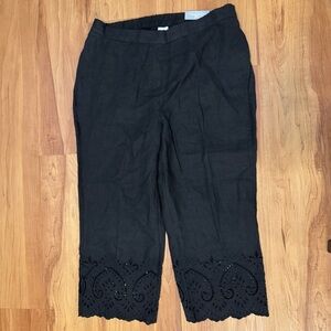 Chico's Linen Black Pull-On Eyelet Hem Cropped Pants Size 16 - Chicos SZ 3